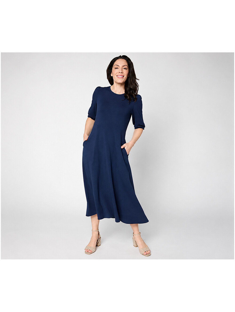Ree by the Pioneer Woman Regular Puff Sleeve Midi Dress Midnight Navy, Medium